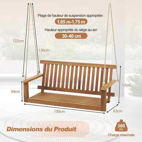 Lauko sūpynės, 2 pakabinimo virvės, 129,5 × 63,5 × 57,2 cm - Supamieji krėslai, supynės
