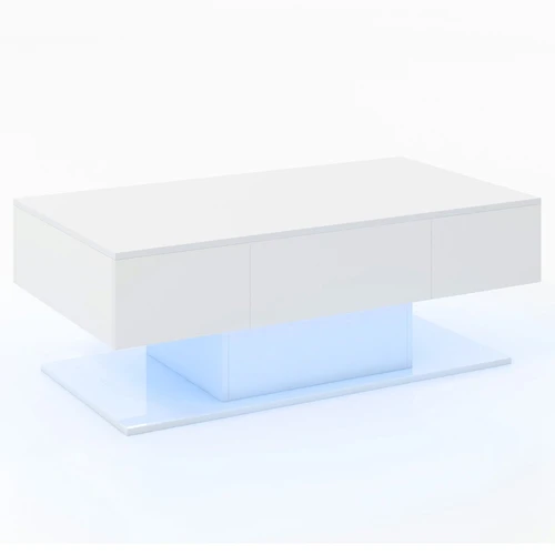LED kavos staliukas, 2 stalčiai, Balta, 110 × 40 × 60 cm - Žurnaliniai (kavos) staliukai