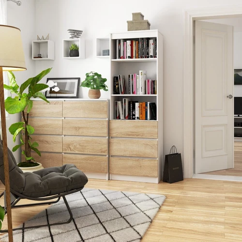 Moderni knygų spinta iš atsparios laminuotos plokštės