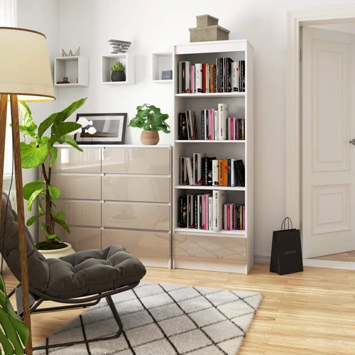 Šviesi knygų spinta mažoms erdvėms