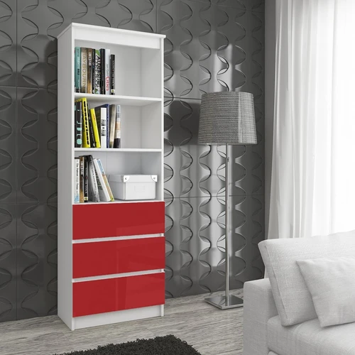 Kruopščiai pagaminta lentyna su trijų erdvių stalčiais