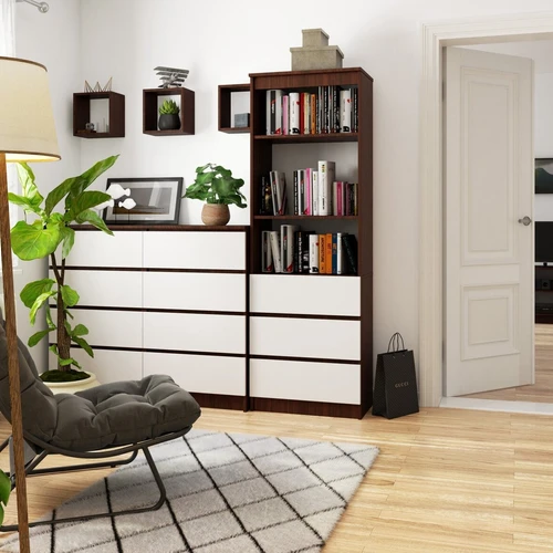 Universalus baldas su trimis stalčiais ir dviem lentynomis