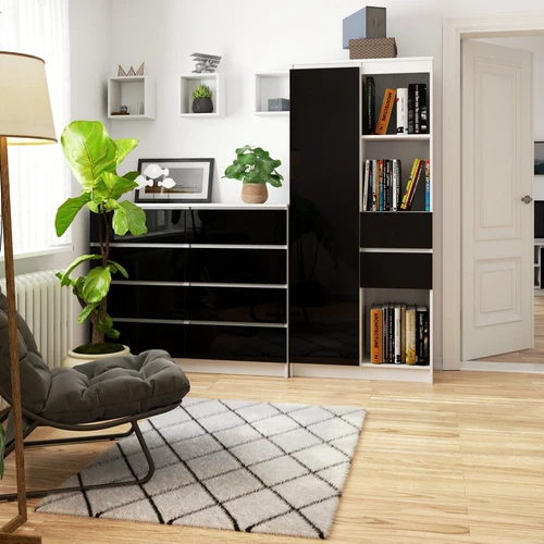 Lengvai surinkiama knygų spinta su metaliniais kreiptuvais