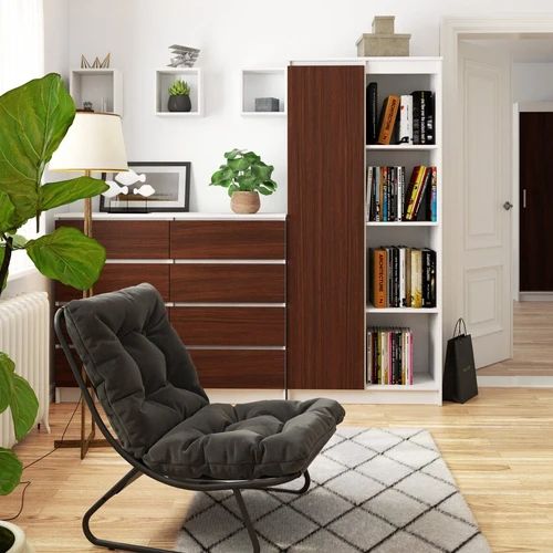 Lengvai surinkiama knygų spinta su pristatymo vadovu