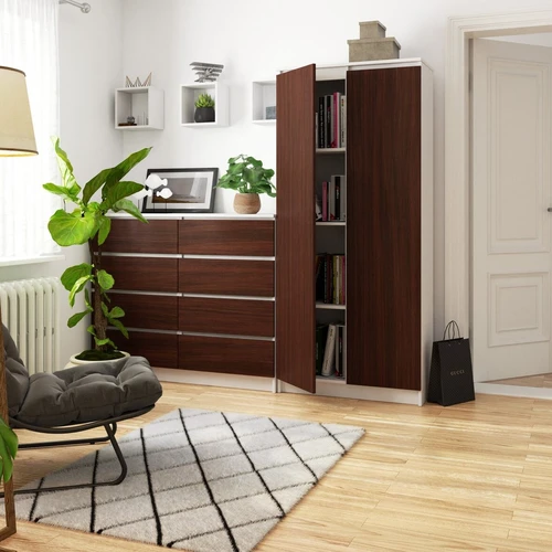 Tamsiai ruda biuro spinta su matinėmis durimis ir 180 cm aukščio