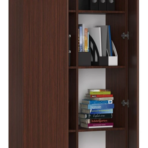 Tamsiai ruda knygų lentyna su 8 lentynomis