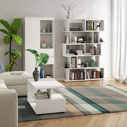 Elegantiška baltos spalvos knygų spinta