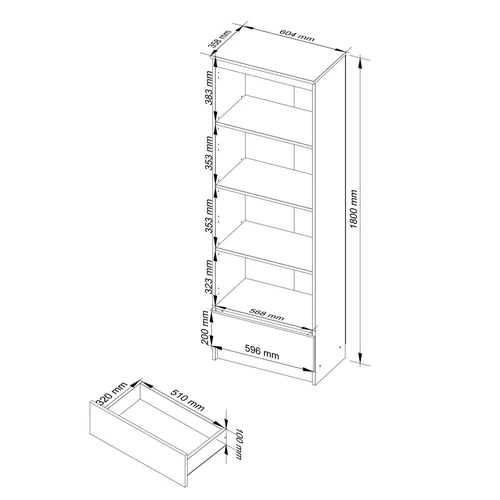 Tvirtos konstrukcijos knygų spinta iš laminuotos plokštės