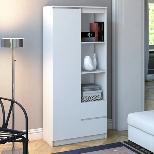 Balta matinė vitrina su 7 lentynomis ir 3 stalčiais