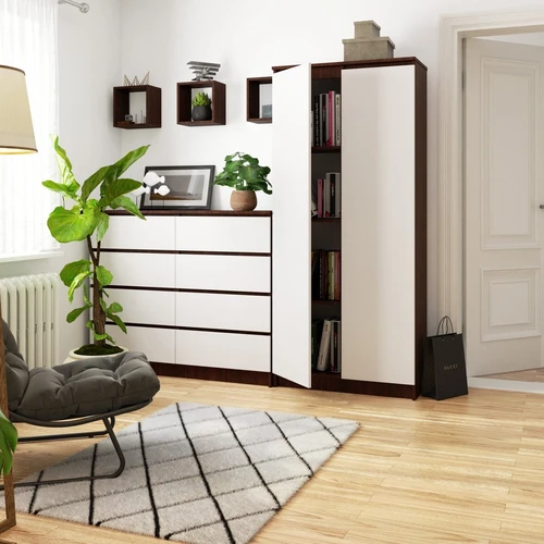 Baltos ir tamsiai rudos spalvos knygų spinta su 24 mėn. garantija