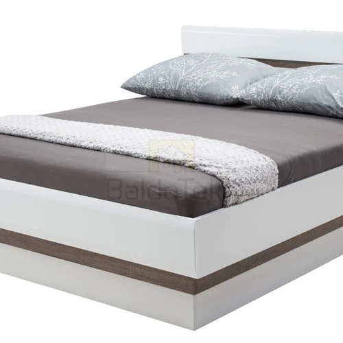 Triufelinio ąžuolo ir baltos blizges spalvos lova be čiužinio ir grotelių