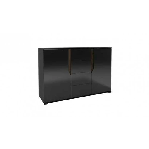 LN1 2D4SZ LANCO stalčių komoda juoda / juodas blizgesys + ąžuolo monastero