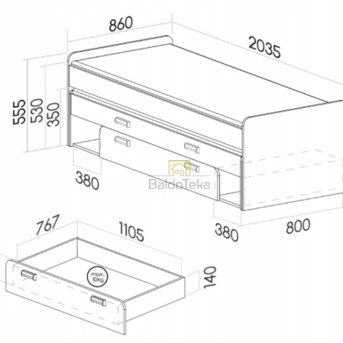 Ergonomiškos lovos rėmai su grotelėmis ir patalynės dėže
