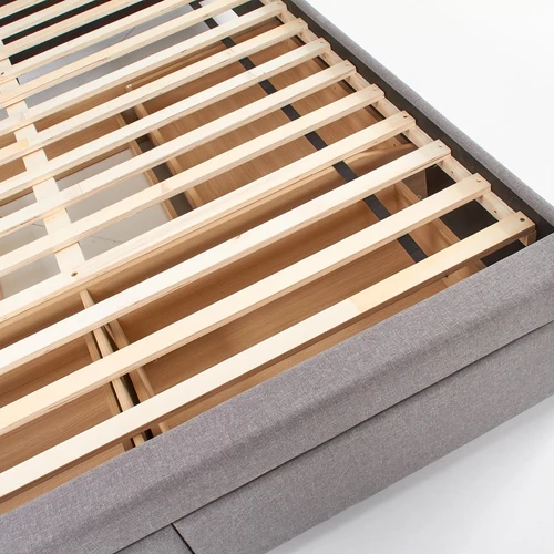 Pilka medžiaginė lova su stalčiais