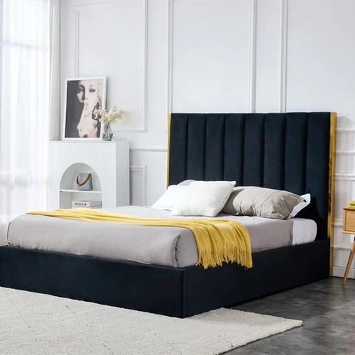 Nerūdijančio plieno lova su aksominiu audiniu, be čiužinio