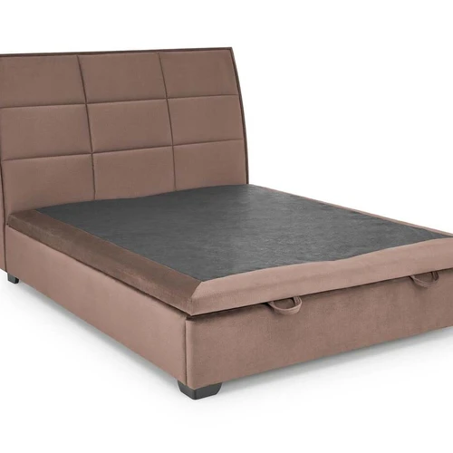 Smėlio spalvos aksominė lova su patalynės konteineriu