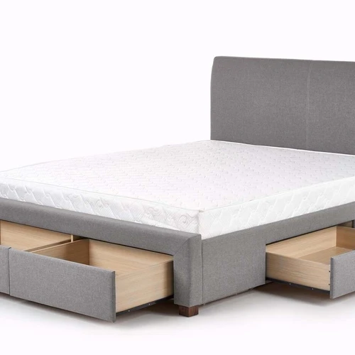 Patogi lova su stalčiais, 144x220 cm, pilkas audinys