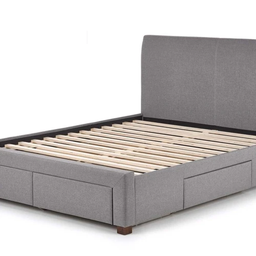 Šiuolaikiška lova su talpinėmis spintelėmis, pilka spalva