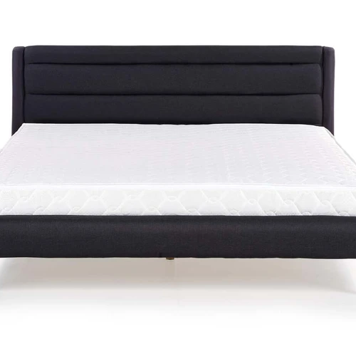 Moderni sofa su medžio masyvu ir tamsiai pilku audiniu