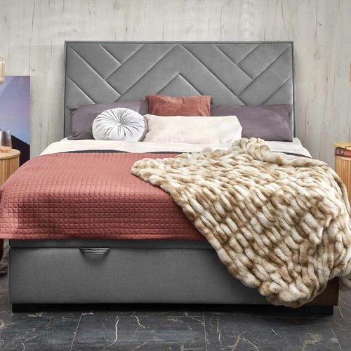 Aksominio audinio ir medžio masyvo lova be čiužinio