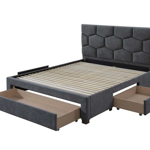 Lova su stalčiais, audinio apmušalas, pilka spalva