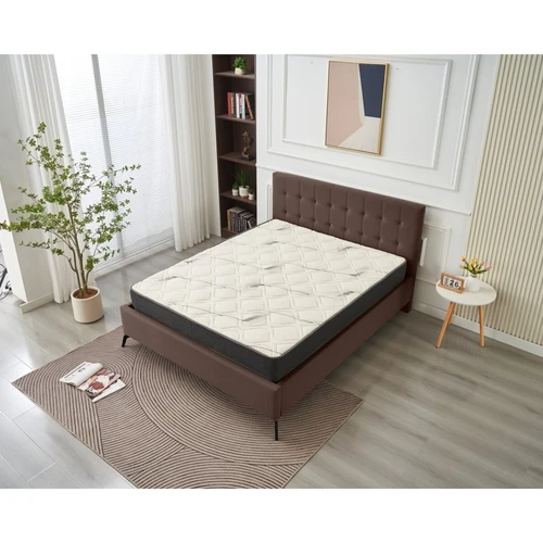 Moderni lova „Terra“ su medinėmis grotelėmis ir funkcionaliu dizainu