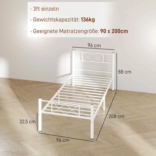 Lovos rėmas Homcom 96x208x88cm., baltos spalvos - Lovos