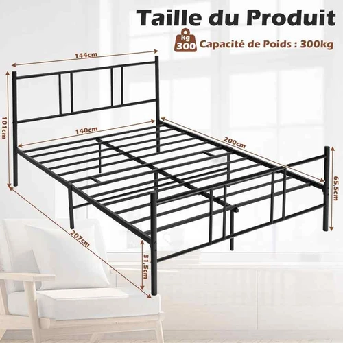 Lovos rėmas, platforminis, Juoda, 207 × 101 × 140 cm