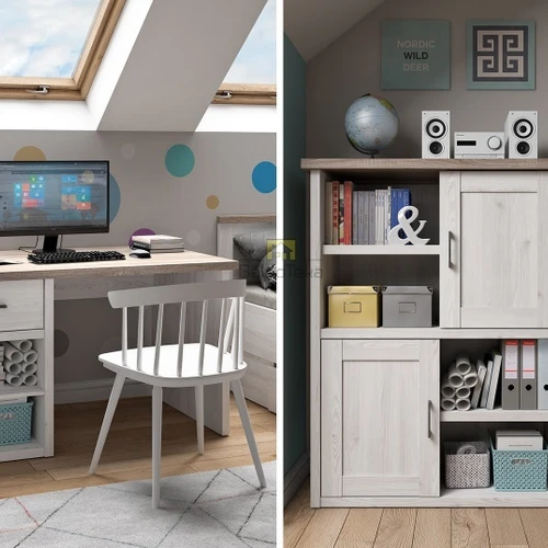 Moderni spintelė šviesaus maumedžio ir tamsaus ąžuolo deriniu