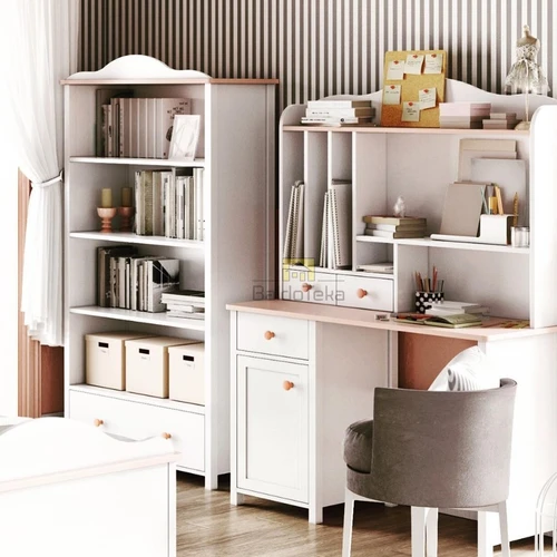 Stylingas ir funkcionalumas – balti/rožiniai LUNA baldai