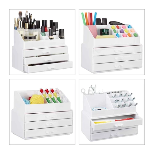 Makiažo organizatorius su stalčiais 19x23,5x14cm., baltos spalvos - Dekoracijos