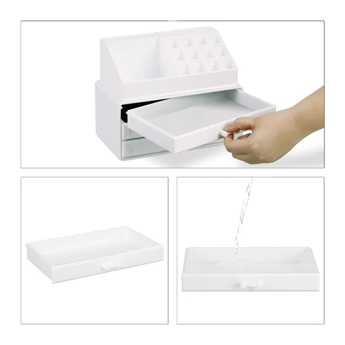 Makiažo organizatorius su stalčiais 19x23,5x14cm., baltos spalvos - Dekoracijos