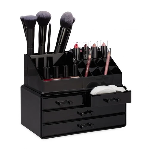 Makiažo organizatorius su stalčiais 19x24x13,5cm., juodos spalvos