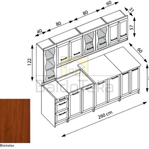 260 cm ilgio stalas su riešuto spalvos stalviršiu