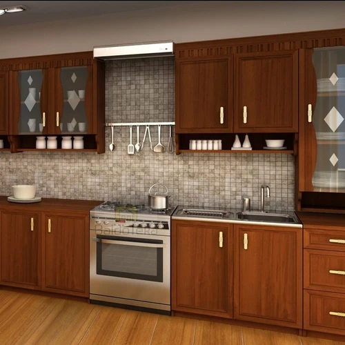 Elegantiškas riešuto spalvos stalas su storu stalviršiu