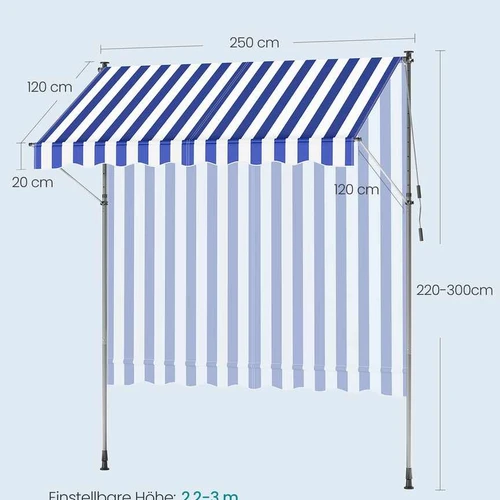 Markizė SONGMICS, spaustuko tipo, 250 × 120 cm - Lauko skėčiai