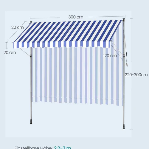 Markizė SONGMICS, spaustuko tipo, 300 × 120 cm - Lauko skėčiai