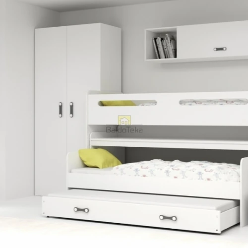 Komplektas su ištraukiama lova ir laiptais su spintelėmis
