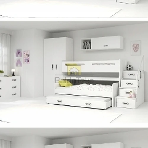 Komplektas su 3 poliuretano čiužiniais ir ištraukiama lova ant ratukų