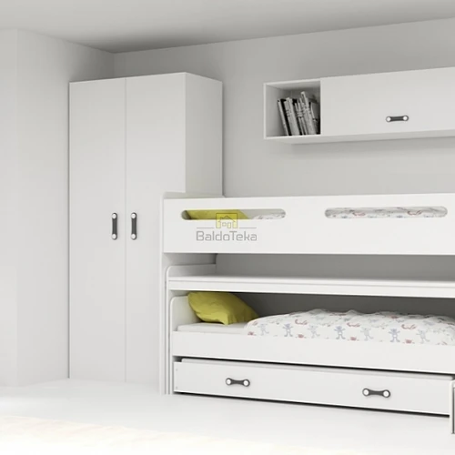 Balta MDF/LMDP vaikų kambario komplektacija su 3 čiužiniais