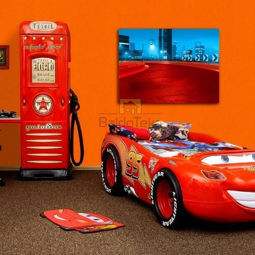 Aukštos kokybės raudona akrilo lova su medinėmis grotelėmis