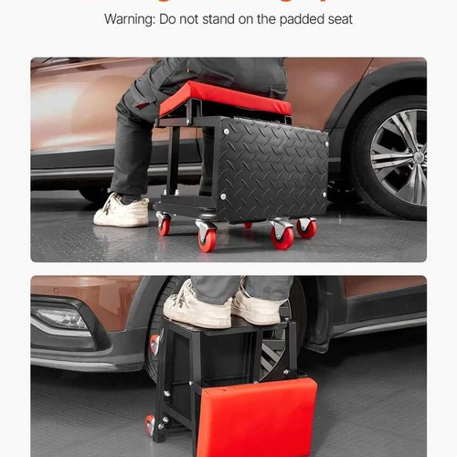 Patogi mechaniko kėdė su įrankių dėklu