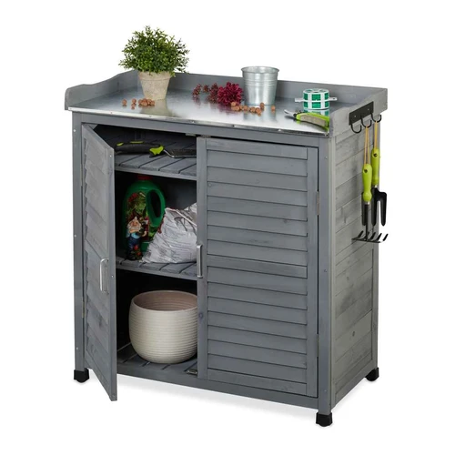 Medinis lauko stalas Relaxdays, su spintele, 90 × 92 × 45 cm
