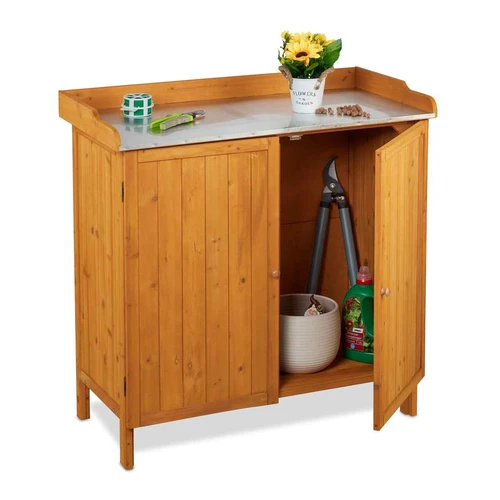 Medinis lauko stalas Relaxdays, su spintele, 94 × 94 × 47 cm