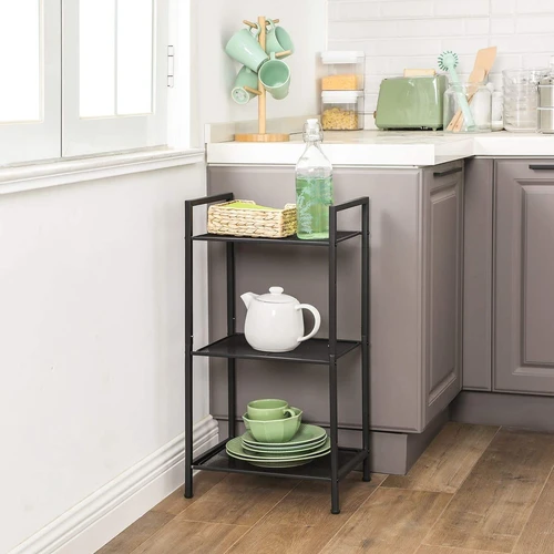 Stilingos juodos lentynos su grindų tinkleliu