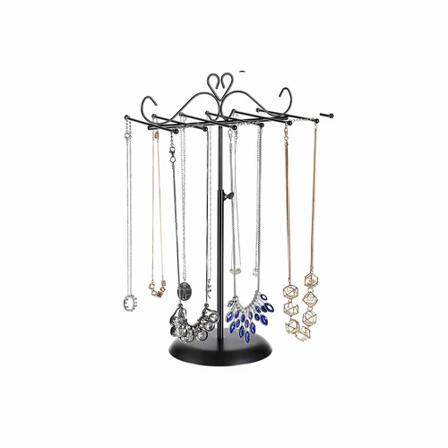 Metalinis papuošalų stovas juodos spalvos su dekoratyviu viršumi