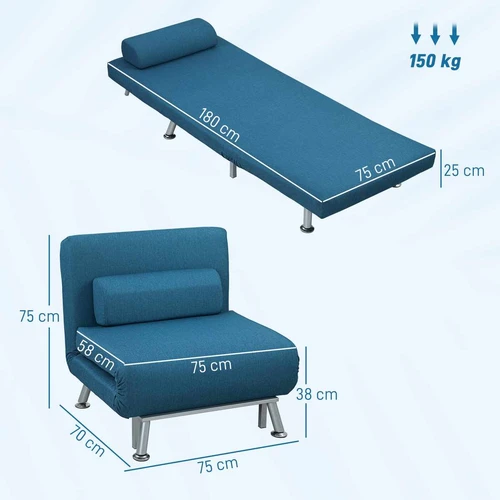 Miegamasis fotelis, su miegojimo funkcija, Mėlynas, 75 × 70 × 75 cm - Foteliai