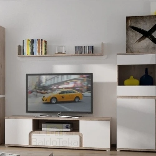 Stilinga balta spintelė su ąžuolo detalėmis