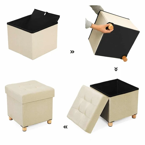 Ergonomiška smėlio spalvos taburetė su lino imitacija