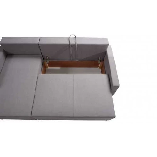Minkšta kampinė sofa lova su patalynės konteineriu